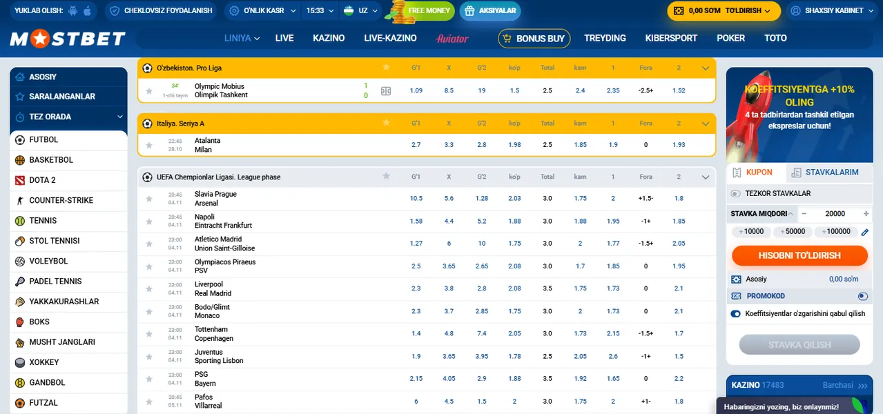 MostBet app’da sport tikishlari